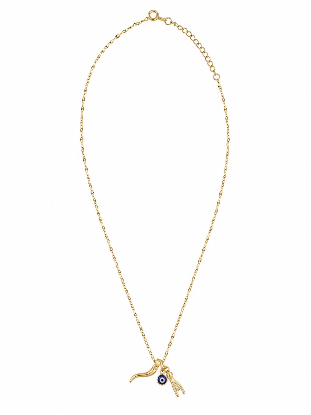Gold Charm Necklace Evil Eye Horn Mano Cornuta Stainless Steel Gold Plated